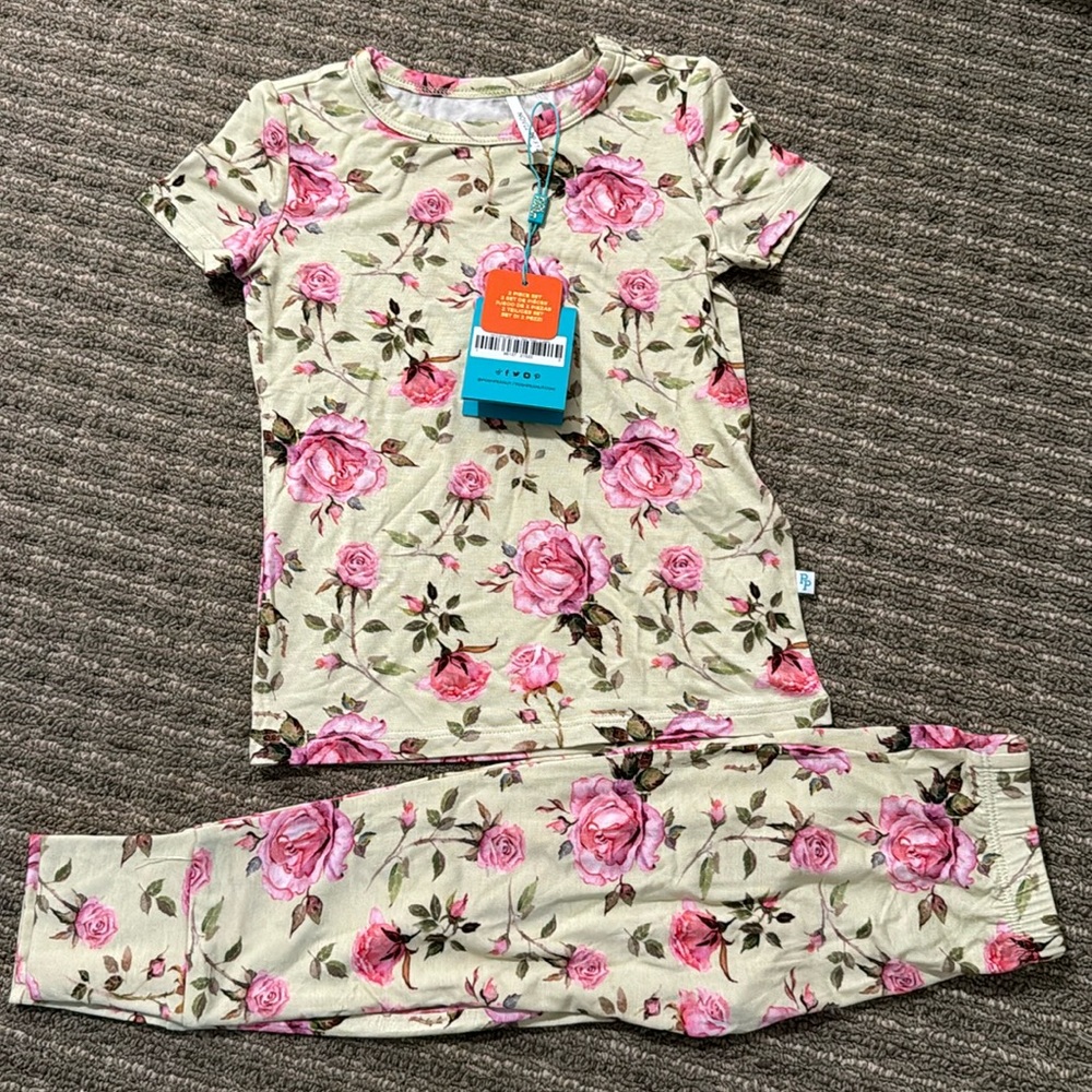 Posh Peanut Roses Short Sleeve Pant Pajamas, 2T